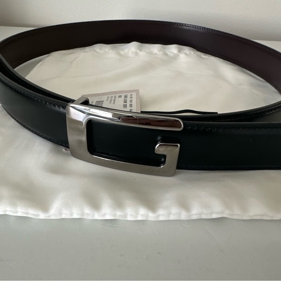 NWT Gucci Black/Brown Glossy Leather G Buckle Reversible Belt 80 CM - Picture 3 of 5